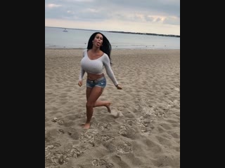 bouncing boobs on the beach [plastic bimbos]